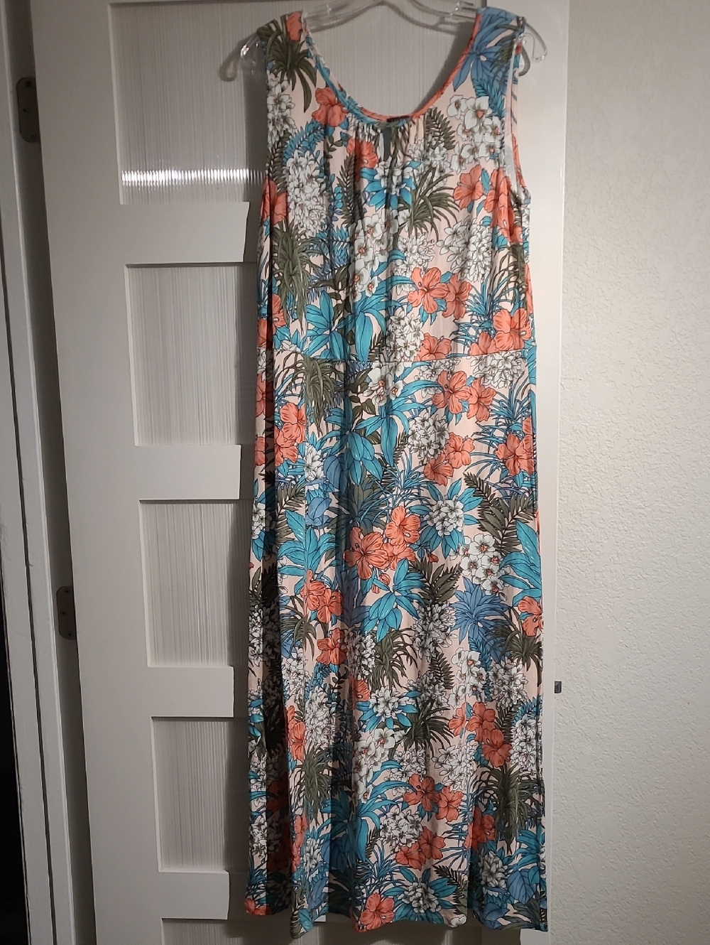 Talbots Petite Floral Print Sleeveless Dress - Coral, Teal & White